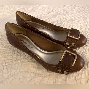 Antonio Melani brown kitten heels with buckle detail